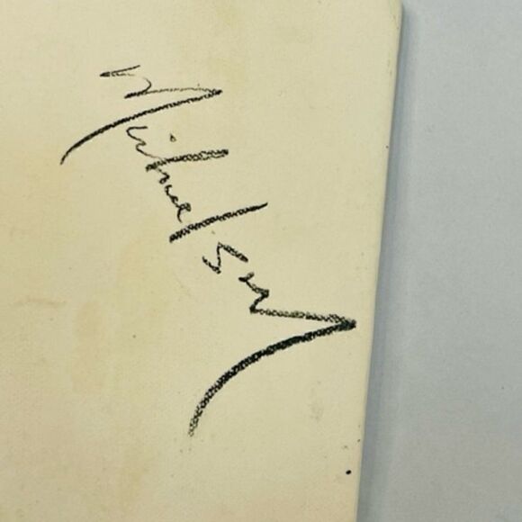 Ceramic Cheese Board Abstract Art Signed Michael SW Blue White Pink 10" Very Goo - Picture 3 of 5